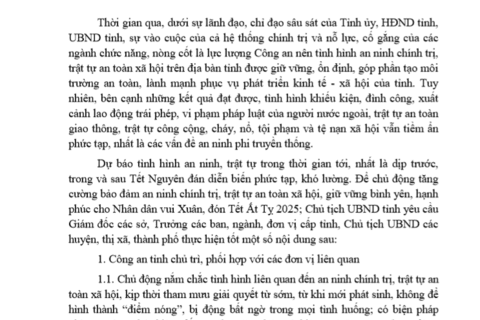 Chỉ thị về việc tăng cường công tác đảm bảo an ninh, trật tự trước, trong và sau Tết Nguyên đán Ất Tỵ 2025