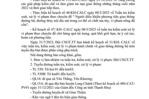 Công an huyện Lang Chánh thông báo công khai kế hoạch TTKS từ ngày 231/7đến ngày 06/8/2023