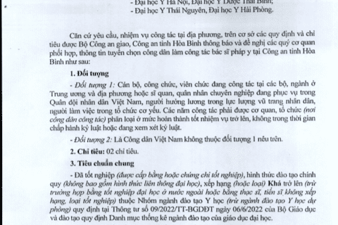 Tuyển chọn công dân làm công tác bác sĩ pháp y tại Công an tỉnh Hòa Bình