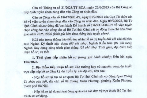 Thông báo về việc tuyển chọn Công dân vào CAND