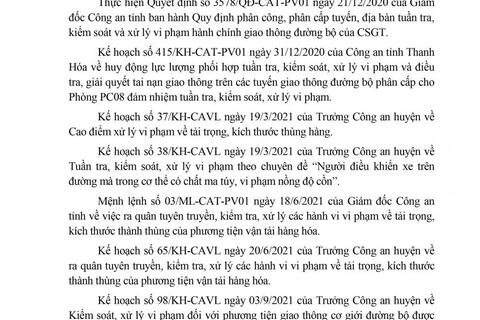 Công an huyện Vĩnh Lộc thông báo công khai kế hoạch TTKS tuần 02 (từ 22/11/2021 đến 28/11/2021)