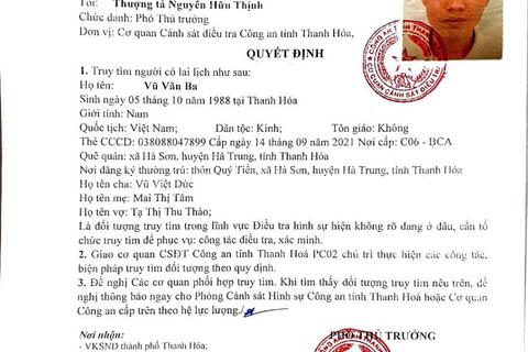 Quyết định truy tìm người số 7651/QĐ-CSHS ngày 4/6/2025 của phòng CSHS Công an tỉnh Thanh Hóa