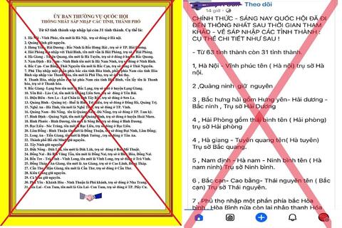 Thông tin Quốc hội chính thức thông qua sáp nhập 63 tỉnh thành còn 31 tỉnh thành là sai sự thật