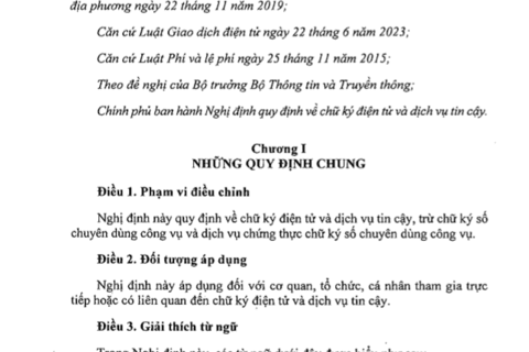 Nghị định quy định về chữ ký điện tử và dịch vụ tin cậy