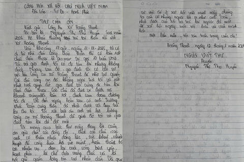 Người dân gửi thư cảm ơn Công an xã Hoằng Thanh vì giúp tìm lại tài sản bị mất