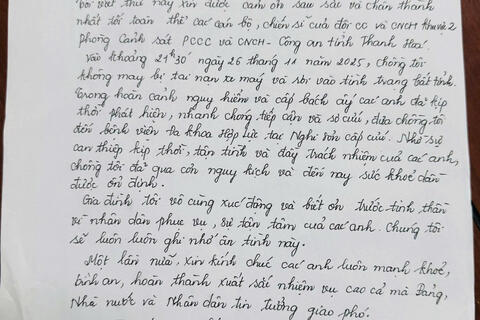 Người dân gửi Thư cảm ơn lực lượng Cảnh sát phòng cháy, chữa cháy và cứu nạn, cứu hộ