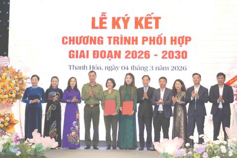 Ký kết chương trình phối hợp giữa Hội Phụ nữ Công an tỉnh và Hiệp hội Doanh nhân nữ Thanh Hóa giai đoạn 2026 - 2030