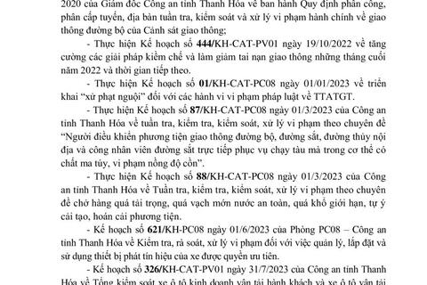 Thông báo công khai nội dung TTKS, XLVP của Đội Cảnh sát QLHC về TTATXH, Công an huyện Mường Lát (Từ ngày 28/8/2023 đến 03/9/2023)