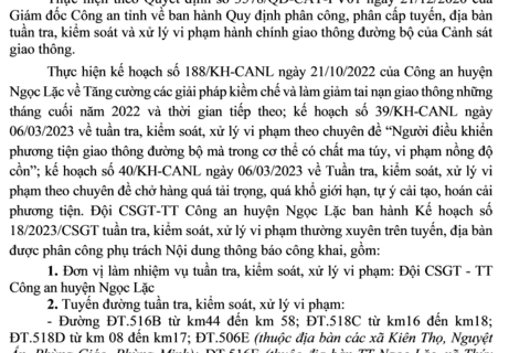 Thông báo công khai nội dung kế hoạch tuần tra kiểm soát