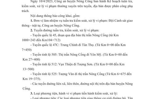 Kế hoạch TTKS ngày 10/04/2023