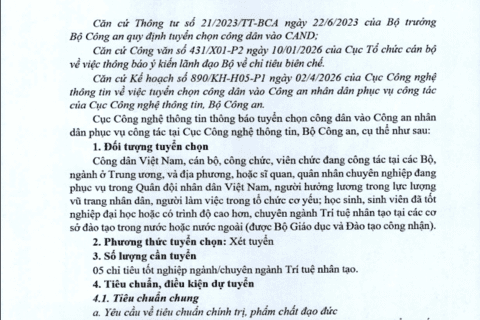 Thông báo về việc tuyển chọn Công dân vào CAND