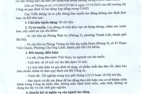 Thông báo tuyển lao động hợp đồng không xác định thời hạn