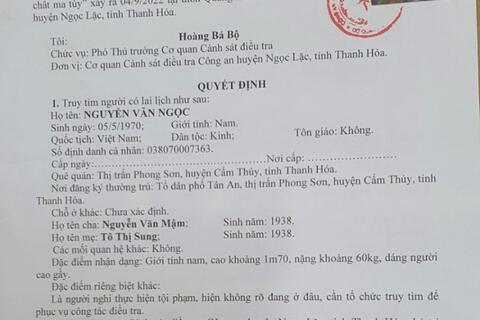 Quyết định truy tìm người số 02 ngày 25/3/2023 của Công an huyện Ngọc Lặc