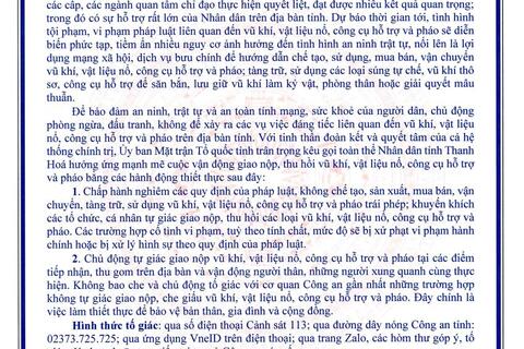 Thư kêu gọi toàn dân thực hiện Cuộc vận động giao nộp, thu hồi vũ khí, vật liệu nổ, công cụ hỗ trợ và pháo