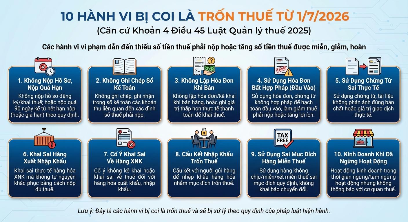 10 hành vi bị coi là trốn thuế từ 1/07/2026: CHI TIẾT mức xử phạt